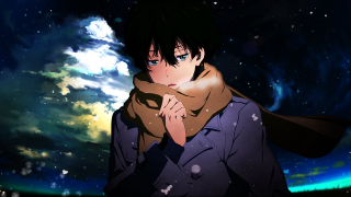 Man scarf looking sky stars - his neck free wallpaper for desktop