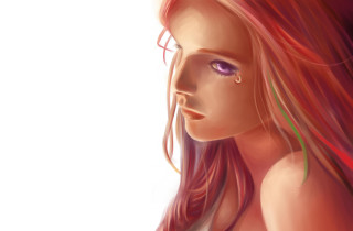 Woman purpleeyes pinkdress longhair tears - a digital painting of a woman free wallpaper