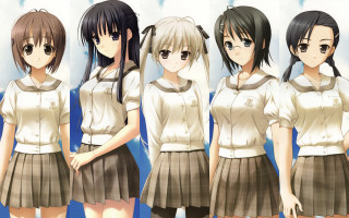 Anime girls school uniforms clouds - school uniform free wallpaper