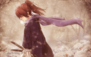 Woman sword snowy forest snow - awataguchi takamitsu free wallpaper