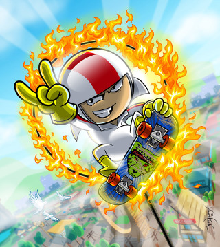 Cartoon skateboard fire ring ember - his arm free wallpaper for tablet