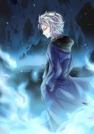 Man white hair blue dress - a snowy area free wallpaper