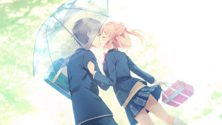 Couple standing under umbrella rain - a gift free wallpaper