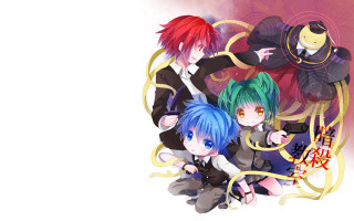 Anime group multicolored hair schooluniform - border free wallpaper for desktop