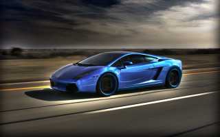 Blue sports car night highway - a dark cloud free wallpaper for desktop
