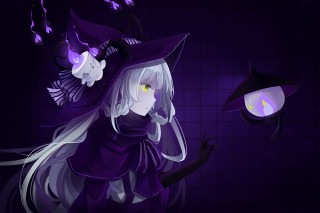 Witch woman cat lamp purple - gothic art free wallpaper for desktop