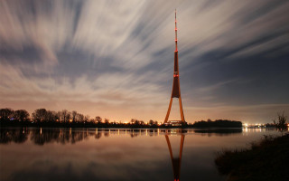 Tall tower lake night sky - boleslaw cybi free wallpaper