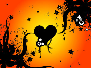 Black orange heart flowers face - the heart free wallpaper