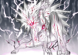 White wolf red eyes lightning - a white wolf free wallpaper