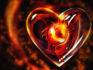 Heart fireball black background stars - digital art free wallpaper for desktop