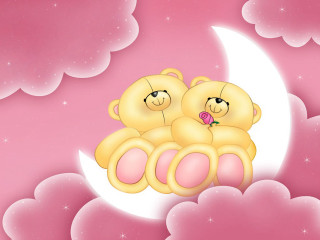 Teddy bears crescent moon rose 5 - two teddy free wallpaper
