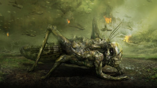 Strange creature long neck forest - biopunk free wallpaper
