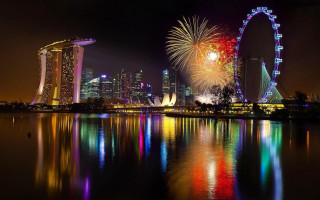 Fireworks city skyline night sky - city background free wallpaper