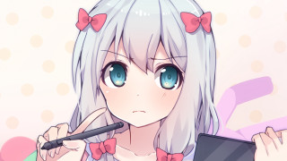 Blue eyed girl red bow - a tablet computer free wallpaper