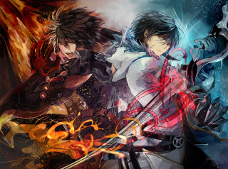 Two anime characters swords fire - vanita free wallpaper for desktop