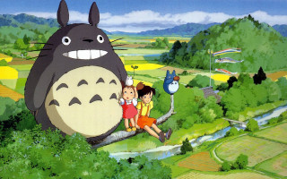 Cartoon family totoro mountain valley - ghibli free wallpaper