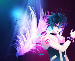 Girl feather purple background blue - light behind her free wallpaper