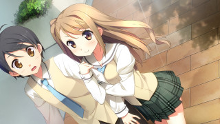 Anime girls brick wall tree - a school uniform free wallpaper