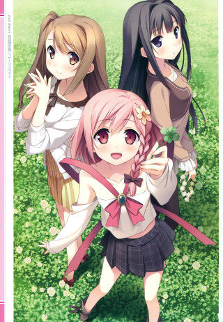 Three girls field grass flowers - a flower free wallpaper for mobile