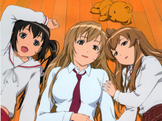 Three girls school uniforms teddy 2 - the wall behind them free wallpaper
