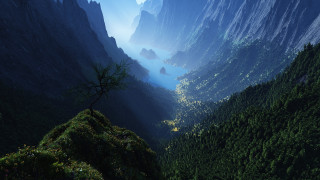 Valley tree mountains background blue - a view of a valley free wallpaper