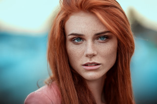 Woman freckled hair blue eyes 2 - hair free wallpaper for desktop