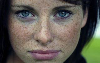 Woman freckled hair blue eyes 3 - hair free wallpaper