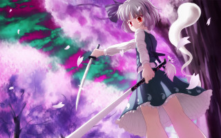 Girl sword purple green trees - a purple sky free wallpaper for desktop