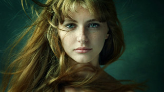 Woman long hair posing wind - photorealistic portrait free wallpaper