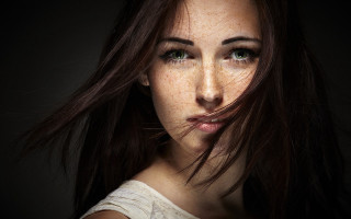 Freckled hair green eyes woman - hair free wallpaper