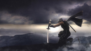 Man sword helmet mountain top - final free wallpaper