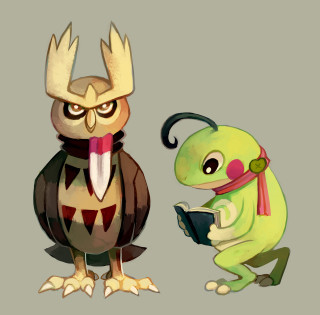 Frog owl horns cartoon image - their head free wallpaper for tablet