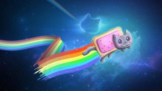 Cat flying rainbow tail back 2 - back end free wallpaper for desktop
