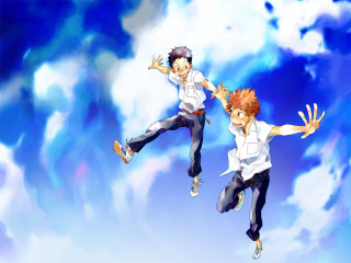 Flying people sky arms outstretched - two person free wallpaper