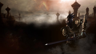 Man sword foggy castle background - a foggy area free wallpaper