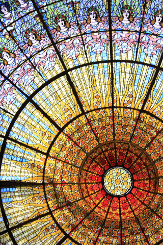 Stained glass dome circular window 2 - art nouveau free wallpaper for mobile