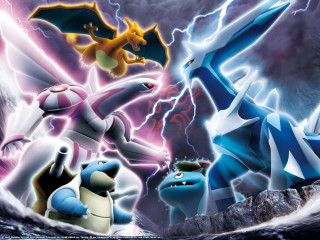 Pokemon group lightning storm back - their back free wallpaper