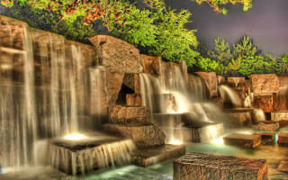 Waterfall bench tree sky architecture - choi buk free wallpaper