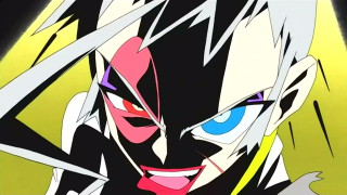 Cartoon black white blue eyes - a yellow triangle free wallpaper