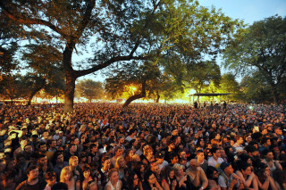 Crowd sitting trees concert festival - a concert free wallpaper