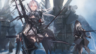 Black outfit women swords ruins - her hand and another woman free wallpaper