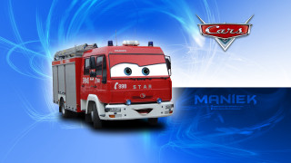 Red truck face blue background - pixar style free wallpaper