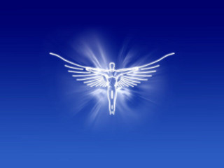 White angel outstretched wings blue - a white angel free wallpaper for desktop