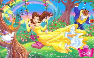 Princess swinging background rainbow painting - a swing free wallpaper
