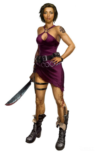 Woman purple dress knife chain - character concept art free wallpaper
