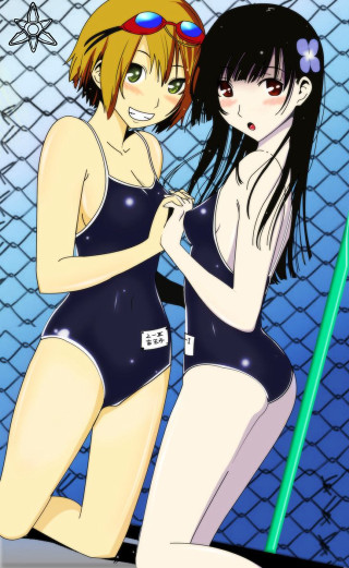 Anime girls bathing suits back - their back free wallpaper for mobile
