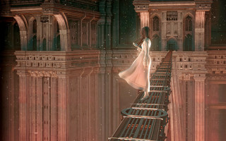 Woman white dress stairs castle - a set of stairs free wallpaper for desktop