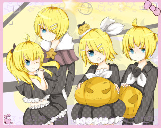 Anime girls blonde hair blue 9 - a yellow object free wallpaper