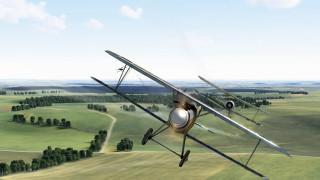 Small airplane flying lush green 3 - tree and grass free wallpaper