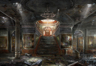 Staircase chandelier building ceiling painting - the ceiling and a chandelier free wallpaper